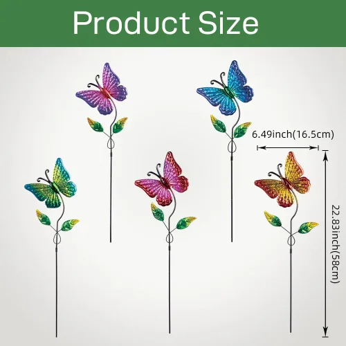 Miniatura 3 de Paquete de 5 Estacas Decorativas de Jardín con Mariposas, Decoración al Aire Libre de Metal para Patio y Jardín