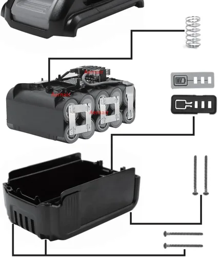 Miniatura 5 de Piezas de repuesto para Dewalt 20V DCB204 DCB205, kit de reparación de reconstrucción de batería rota 18650, caja de plástico, carcasa de repuesto