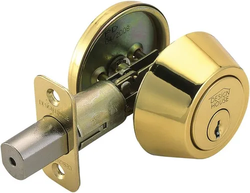 Miniatura 8 de Design House Cerradura de cilindro doble de sobrepuesto, cerradura de puerta delantera de latón pulido, se adapta a fondos de 2-3/4" y 2-3/8