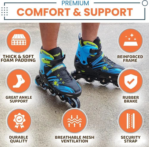 Miniatura 3 de XINO SPORTS Combo 2 en 1, Patines para niños Patines en línea - Patines intercambiables con luz LED para niños de 6 a 12 años, adolescentes y Negro
