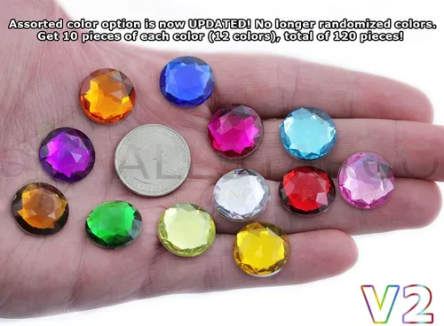 Miniatura 2 de Joyas de diamantes de imitación acrílicos redondos con parte trasera plana de 0.709 in, adornos de gemas de plástico para cosplay, disfraces