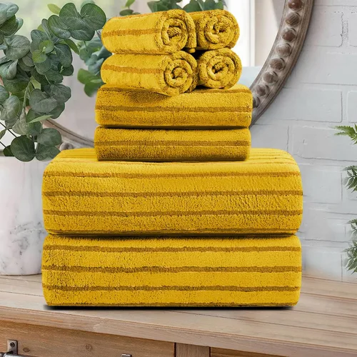 Miniatura 32 de Juego de 8 toallas de baño grandes a rayas estilo cabana color verde militar - Sábana de baño extragrande - 2 toallas de baño, 2 toallas de mano, 4
