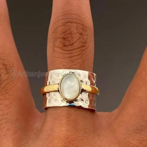 Miniatura 2 de Rainbow Moonstone Ring, 925 Silver Ring, Handmade Ring Women, Spinner Silver Ring, Bohemian Spinner Ring, Fidget Spinner Ring, Minimalist Spinner