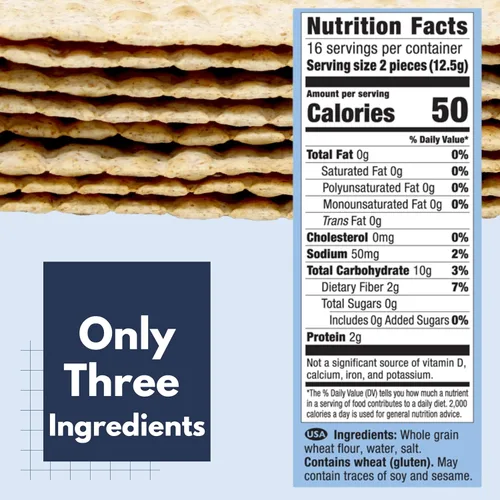 Miniatura 2 de Snacktery Galletas de pan plano de trigo integral, galletas naturales sin grasa en 8 paquetes que se mantienen frescos, galletas integrales finas