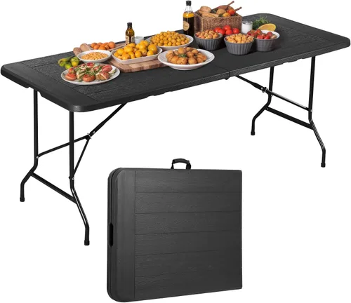 Miniatura 10 de ZENY Mesa plegable de 6 pies, mesa portátil de picnic, mesa de plástico para picnic interior y exterior, mesa para fiestas, camping, mesa plegable