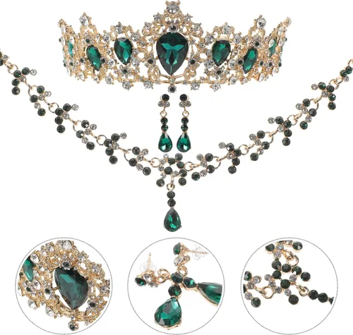 Miniatura 3 de Vaguelly Wedding Tiaras and Earrings Set, Tiara and Necklace Set, Wedding Bridal Flower Jewelry Set Baroque Tiara Crystal Crown with Comb Retro