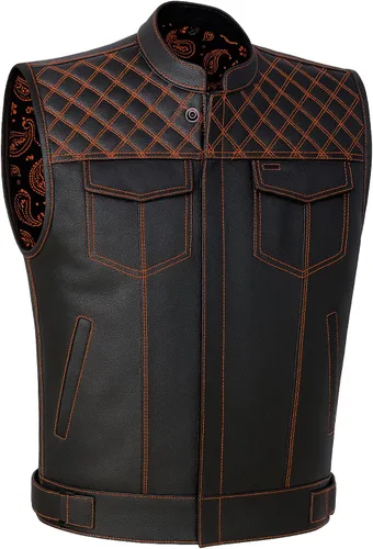 Miniatura 11 de Jackets 4 Bikes SOA Chaleco de Motocicleta para Hombre, Cuero Genuino de Búfalo, Armadura Trasera, Bolsillos Interiores, Chalecos de Club de Negro