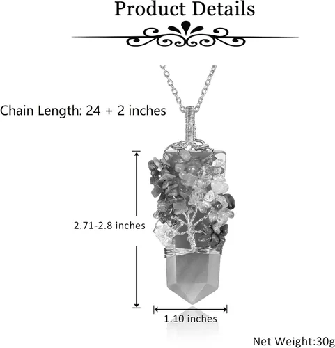 Miniatura 12 de Collar con colgante de árbol de la vida de 7 chakras naturales de cristal curativo de reiki, joyería para mujer para buena suerte, meditación