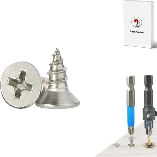 Miniatura 10 de Tornillos para madera, 60 tornillos Phillips de cabeza plana, tornillos de acero inoxidable 304 con kit de avellanado de madera ajustable