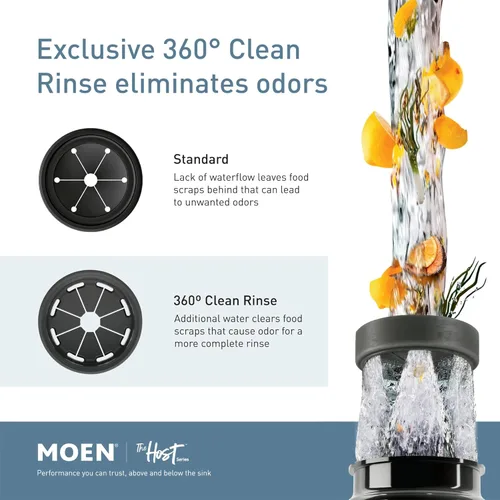 Miniatura 3 de Moen Host Series 3/4 HP - Triturador de basura de alimentación continua con reducción de ruido para fregadero de cocina, incluye cable