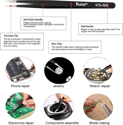Miniatura 5 de Kaisiking 6 piezas de ayuda de soldadura de doble cara herramienta de reparación con 2 pinzas de precisión para reparación electrónica y soldadura