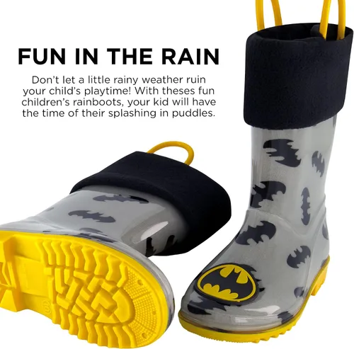 Miniatura 9 de DC Comics Botas de lluvia para niños Batman con forro suave extraíble para nieve