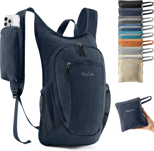 Miniatura 10 de Uselike 10L Mochila pequeña de senderismo para viajes, mochila de día plegable, ligera y compacta para mujeres y hombres, Negro, Pequeño, Compacto