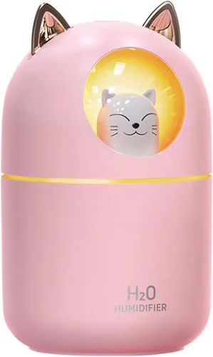 Humidificador pequeño lindo portátil Cool Mist 300ML 7 colores luz nocturna USB humidificador de aire para dormitorio, oficina, escritorio, coche,