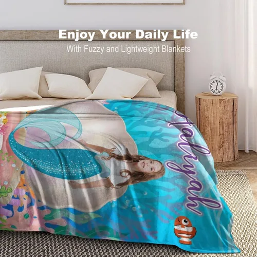Miniatura 3 de Artsadd Manta de sirena personalizada para niños, niños pequeños a recién nacidos, manta de forro polar de 50 x 60 pulgadas Sirena-1