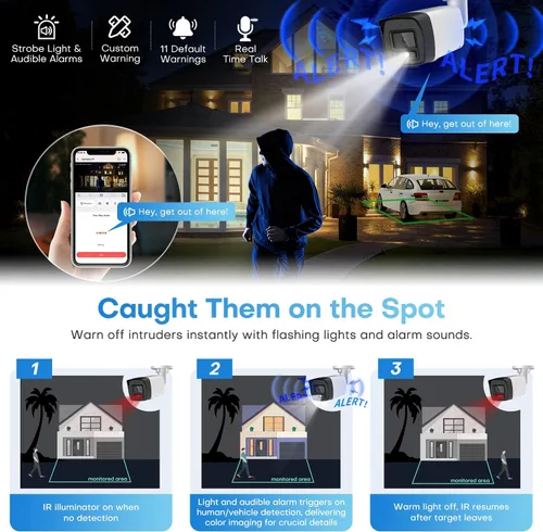 Miniatura 3 de Cámara Bullet PoE 4K para exteriores, cámara IP disuasoria activa de 8 MP, noche de color inteligente (98 pies), audio bidireccional, detección