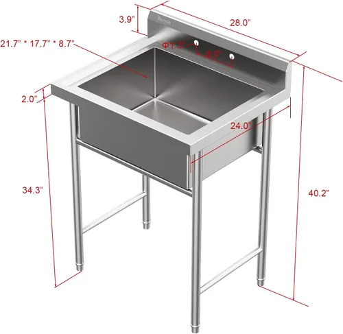 Miniatura 5 de VINGLI Fregaderos utilitarios independientes mejorados de 28" de acero inoxidable 304 para cuarto de lavandería con protector contra salpicaduras