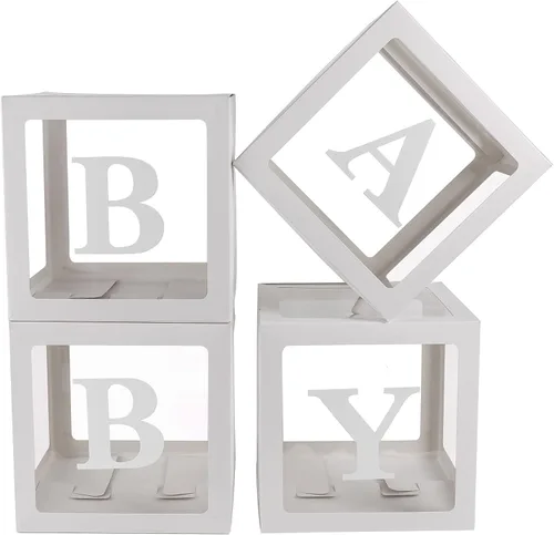 Miniatura 8 de Sooyee Cajas de bebé transparentes negras con letras para baby shower, decoración de baby shower, fiesta de cumpleaños, cajas de globos Negro