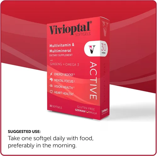 Miniatura 4 de Vivioptal Active, 30 cápsulas blandas, ginseng y omega 3, multivitamínico y multimineral, sin gluten, fórmula alemana