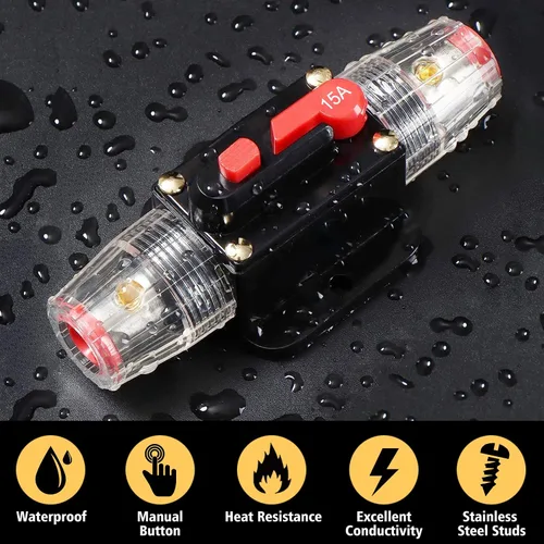Miniatura 3 de Interruptor de disyuntor de 15 A, fusible impermeable, portafusible en línea, fusible reiniciable, reinicio manual, 12 V-48 V CC para sistema