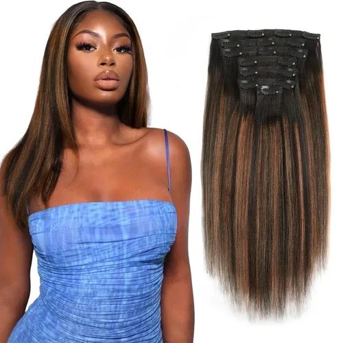 Miniatura 14 de ABH AMAZINGBEAUTY HAIR Extensiones de cabello lacio rizado con clip para mujeres negras, color natural, extensiones de cabello humano virgen