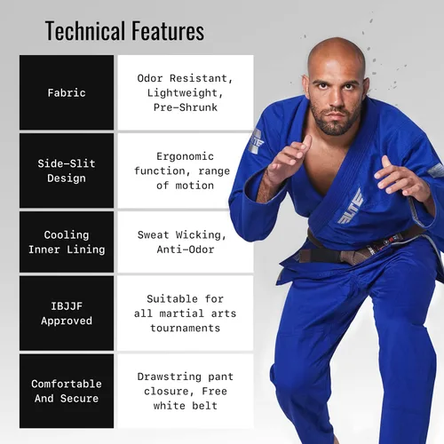 Miniatura 3 de Elite Sports Kimono para hombres aprobado por la IBJJF (Federación Internacional de Jiu Jitsu Brasileño) de tela pre-encogida para Jiu Jitsu