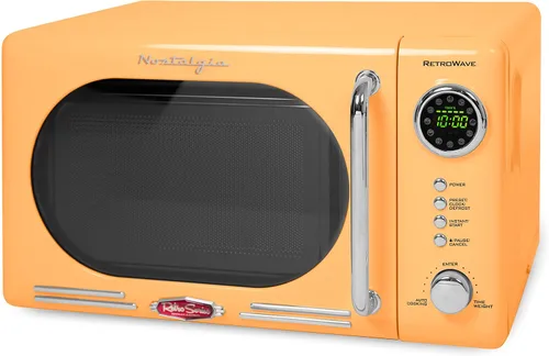 Miniatura 2 de Nostalgia Horno microondas compacto retro para encimera, 0.7 pies cúbicos y cafetera programable retro de 12 tazas con pantalla LED