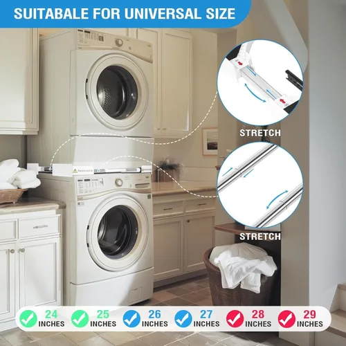 Miniatura 3 de Generic Kit de apilamiento universal para lavadora y secadora con estante de secado extraíble, ajustable, 1 estante, ahorro de espacio