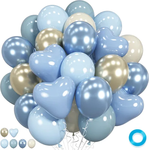Miniatura 7 de Globos azul turquesa, 60 unidades de globos azul turquesa con globo azul metálico transparente, globos pastel azul bebé perla y turquesa