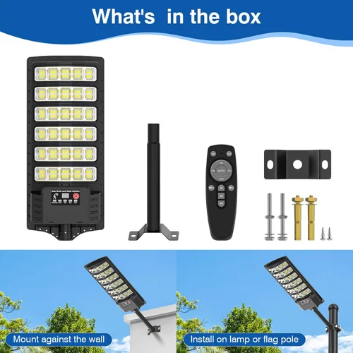Miniatura 8 de Farolas solares impermeables para exteriores, 6500 K, luz de inundación gran angular de 320°, luz LED de estacionamiento solar con sensor