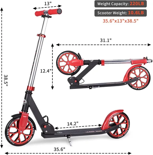 Miniatura 5 de Kick Scooter - Scooter portátil plegable para niños, diseño plegable ligero con alta visibilidad RGB iluminado LED en ruedas Rojo