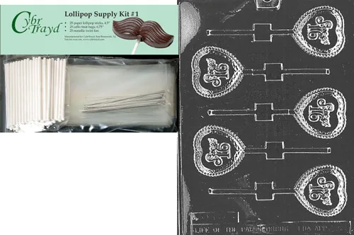 Cybrtrayd Sweet 16 Lolly - Molde de caramelo de chocolate para niños con paquete de suministro de piruletas, incluye 25 palitos de paleta, 25 bolsas