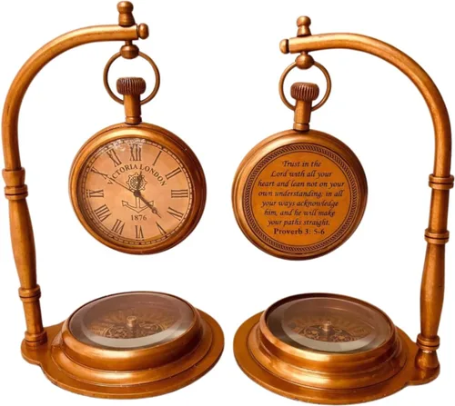 ALADEAN Brújula decorativa para reloj de mesa | Reloj de sol de escritorio - Decoración de estante Mesa vintage atemporal (Trust in The Lord)