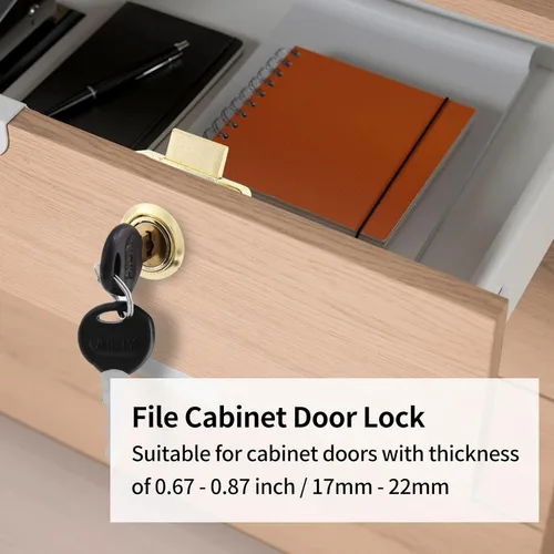 Miniatura 3 de Cerraduras para gabinete de archivos con llave, 7/8 pulgadas/0.866 in de longitud cilíndrica para buzón de correo de escritorio, cajón de Dorado