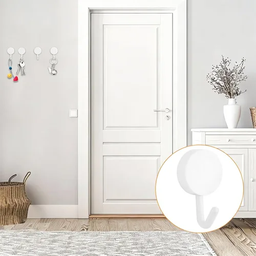 Miniatura 7 de MOROBOR Ganchos autoadhesivos, 20 ganchos de plástico resistentes para llaves de pared, soportes para calcetines para el hogar, cocina, baño, Blanco