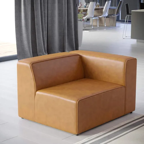 Miniatura 15 de Modway Mingle Sofá seccional de cuero vegano Silla con brazo izquierdo en gris
