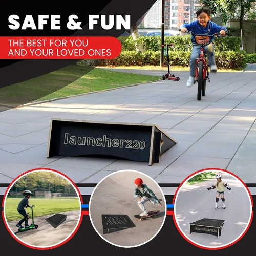 Miniatura 6 de Rampa de monopatín y bicicleta para niños - BMX, patinete, coche teledirigido y moto de tierra - Accesorios para monopatín con saltos Negro