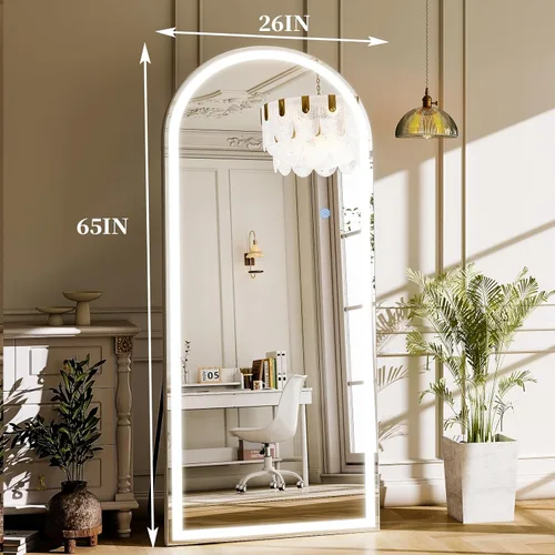 Miniatura 7 de GLSLAND Espejo LED arqueado de longitud completa, espejos de pie de cuerpo completo de 65 x 26 pulgadas con luz para dormitorio/guardarropa