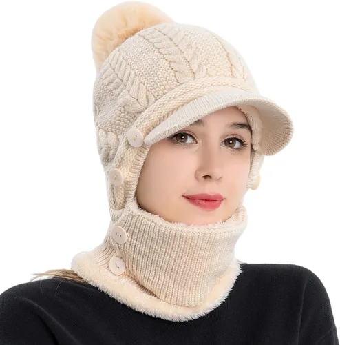 Miniatura 2 de HUAMULAN Gorro de invierno de una pieza para mujer, pasamontañas de forro polar, pasamontañas, máscara facial, bufanda, orejeras, esquí, nieve