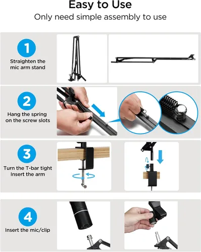 Miniatura 7 de Brazo de Micrófono de Mesa para Wave/Blue Yeti/Hyperx Quadcast/SM7B/SM58/MV7, Soporte de Micrófono de Escritorio de Tijera de Metal Ajustable