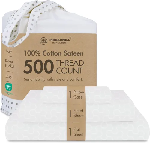 Miniatura 47 de Threadmill - Sábanas de algodón de lujo para hotel, tamaño King, 100% algodón, 500 hilos con bolsillo profundo, ajuste cómodo, suaves y frescas