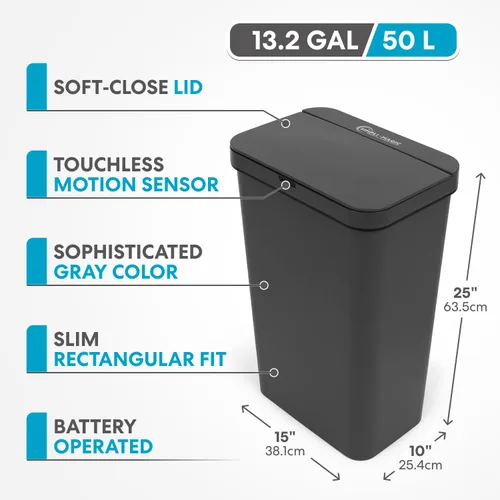 Miniatura 6 de SIMPLI-Magic Cubo de basura rectangular con sensor de cocina de 13.2 galones / 50 litros, cubo de basura automático sin contacto con tapa de cierre