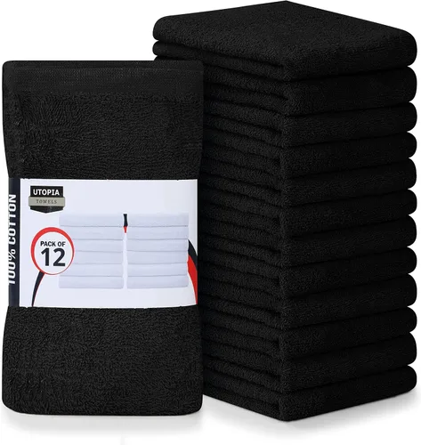 Utopia Towels - Toallas de cocina, paquete de 12 toallas de 16 x 19 pulgadas, 100 % algodón, toallas de barra superabsorbentes negras, toallas de