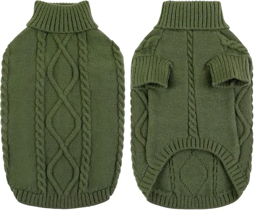 Miniatura 2 de Queenmore - Suéter de punto trenzado con cuello alto para perros pequeños, para climas fríos, para chihuahua, bulldog, teckel, carlino y yorkie, XS