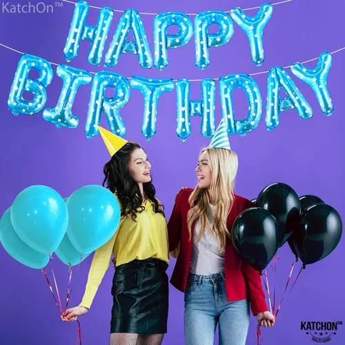 Miniatura 3 de KatchOn Cartel y globos de feliz cumpleaños azul claro – Cartel de lunares de 16 pulgadas para decoración de cumpleaños azul de niña Estrella azul