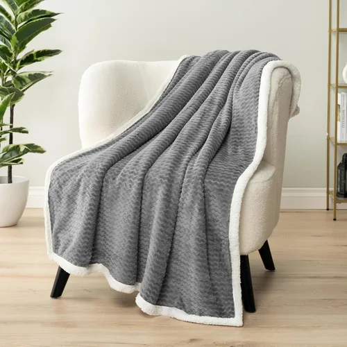 Miniatura 13 de PAVILIA Manta Sherpa de Cuadros Buffalo Gris Claro para Sofá, Manta de Forro Polar Suave Gris Claro a Cuadros, Manta de Franela Suave y Mullida