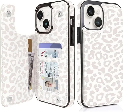Miniatura 14 de uCOLOR Funda de piel con tapa para tarjetas compatible con iPhone 13 6.1, iPhone 14 6.1, mujeres y niñas con tarjetero y función atril