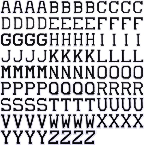 104 parches de tela con letras del alfabeto para planchar con adhesivo planchado bordado para decorar la letra A-Z para tablón de anuncios, Negro