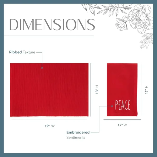 Miniatura 4 de Elrene Home Fashions Holiday Sentiments - Juego de 4 servilletas y 4 manteles individuales, 13 x 19 pulgadas