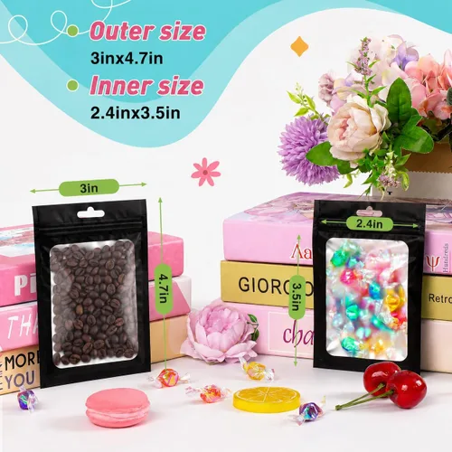 Miniatura 3 de Funfery Paquete de 300 bolsas resellables para almacenamiento de alimentos, bolsas transparentes de Mylar, bolsa de embalaje, comestibles, bolsa a